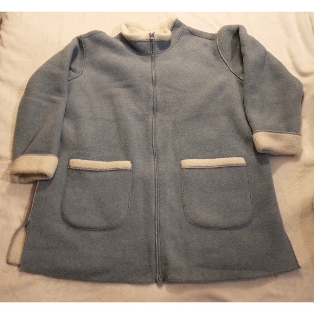 Denim & Co Womans 1X Fleece Coat Jacket Blue Full Zip Sherpa Lined